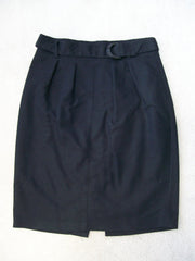 Black knee-length pencil skirt with belt
