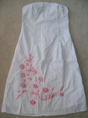 tube-top white dress with pink flowers